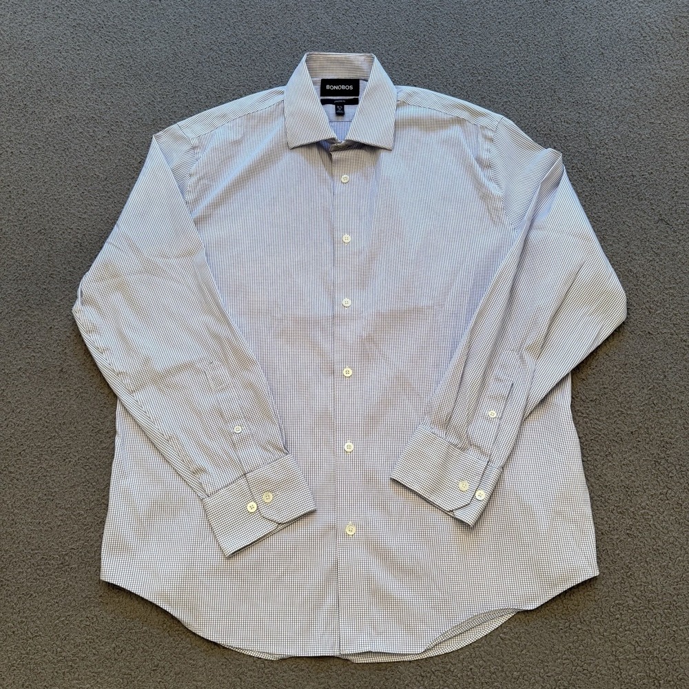 Bonobos Athletic Fit Blue Check Stretch Long Sleeve Button Up Shirt Men's 16-1/2